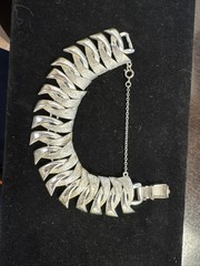 Vintage CORO Silver-Tone Metal Wide Bracelet 7 inch with safety chain