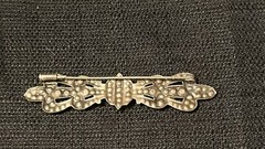 Antique Victorian Bar Brooch W/Black And Clear Rhinestones ~ Trombone Clasp