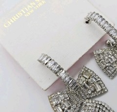 Crystal Chandelier Earrings Bow Waterfall Dangle Gold Tone Pierced Circle 3.5 in