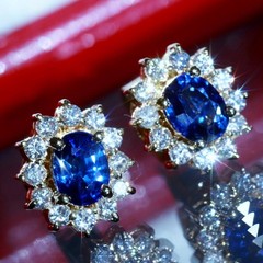 18k yellow gold earrings 1.2ct natural, treated sapphire dia stud 3.03gr N3713