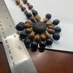 Vintage Handmade Wood Seed Beaded Flower Statement Necklace Buckeye Acorn 26in