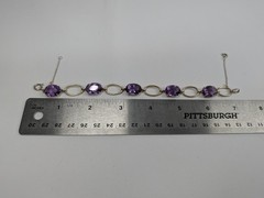 835 Silver Amethyst Bracelet Earring Set 7″ Mid Century Screw Back