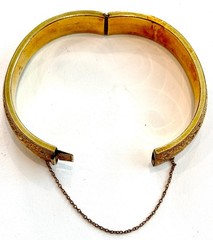 VICTORIAN BB Gold-Filled Taille d’Epergne Bangle w/Safety Chain, Floral, 12KGF