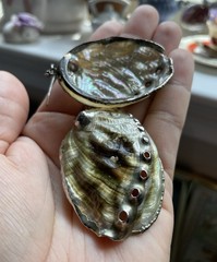 Vintage Iridescent abalone sea shell 2 inch earrings & Smal Pendant