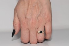 Vintage Circa 1980s 18k Gold Natural Diamond And Oval Cut Sapphire Ring