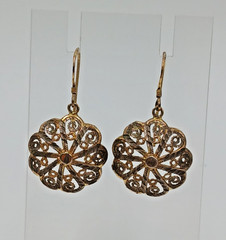 925 MD Vermeil Filigree Drop Earrings 1.5in Sterling Silver 5g Gold Wash Estate