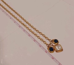 Vtg 30″ Liz Claiborne Gold Tone Chain Link Necklace With Blue And White Pendant
