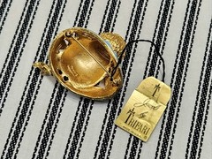 Vintage Brooch, “Easter Chick” Gold Tone (Blue) – Crown TRIFARI (c. 1955-1969)