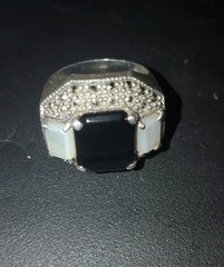 Sterling Silver ring with mother of pearl, onyx and markasite size 8