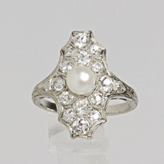 Antique Edwardian Platinum Pearl Diamond Plaque Ring 2.50CTW Old European Cut