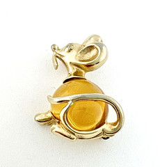 Vintage P&M Paris Jelly Belly Mouse Gold Tone Brooch Pin Signed