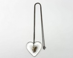 Vintage Mercury Dime Lucite Heart Necklace Sterling Silver 18” Chain Sweetheart