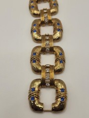 JBK Camrose Cross Blue Crystal Bracelet Gold Plated Bold Textured Open Links
