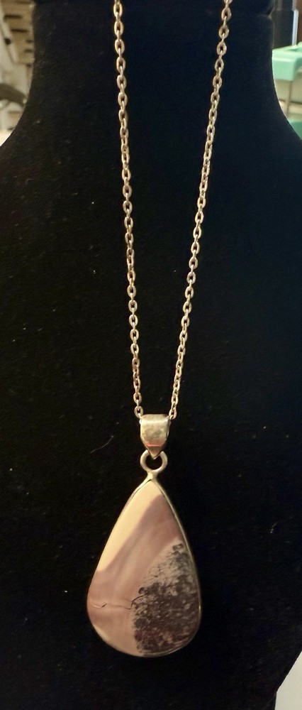 VTG Sterling Silver – Artisan Made Jasper Inlay Oval Necklace Pendant