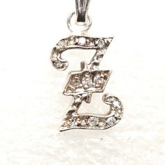 14K Solid White Gold Letter Z Initial Diamond Pendant Necklace, 11 Diamonds