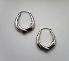 Vintage Designer Solid 14K White Gold Hoop Pierced Dangle Drop Earrings 14kt