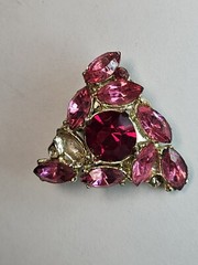 Vintage Figural Fucshia Pink Rhinestone Brooch Pin Signed EDLEE Clip On Earrings