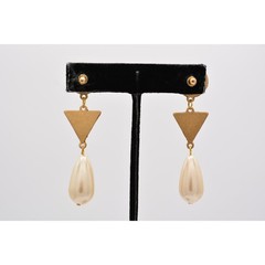Vintage Cabochon 2.5″ Dangle Earrings Red Purple Pearl Drop Gold 80s 1980s BinAZ