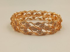 Cubic Zirconia 22k Rose Gold Plated Bangle, CZ American Diamond Bracelet 2 Pcs K