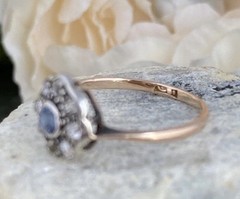 Antique Cornflower Sapphire Diamond 18k Ring