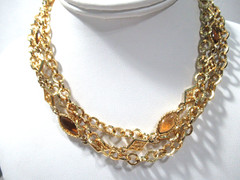 Vintage Necklace Gold Tone Chain with Yellow and Brown Accents