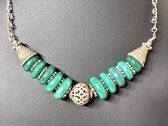 Vintage Moroccan Berber Style Sterling Silver Green Agate Bead Necklace 52g