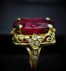 Oval Cut 5CT Lab Created Diamond Garnet Vintage Art Deco Wedding Ring 14K GoldFN