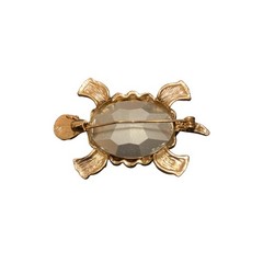 Vintage Gold Tone Crystal Rhinestone Brown Enamel Sea Turtle Tortoise Pin Brooch