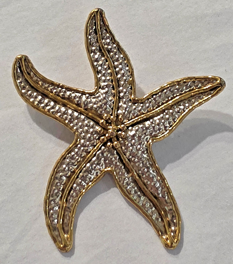 Vintage Mixed Metal Starfish NOS wTag Pendant Brooch Hammered Metal Mexico Lrg