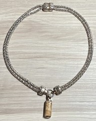 Designer Brighton 2 Strand Silver Magnetic Clasp Necklace, Jasper Pendant, 15.5”