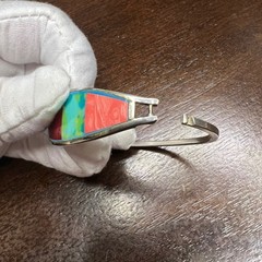 Vintage Alpaca Mexico Bangle Bracelet Multi Color Enamel Silver Tone 7.2 in
