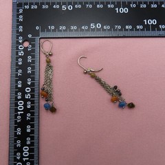 Vintage Sterling Silver Earrings Pink Blue Brown Gemstones 2.5 in Tassels 83f