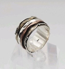 Sterling Silver Vintage Mixed Metal 3 Band Spinner Ring Size 8