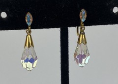 VTG 1/20 12K Gold Filled Screw Back Earrings Aurora Borealis Dangle JMS