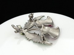 Vintage Scottish Thistle Pot Metal Enamel & Marcasite Flower Brooch Pin