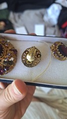 vintage west germany jewelry set purple gem and rhinestone gold tone