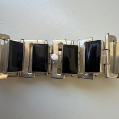 Vintage Sterling Silver Tilo Mexico 925 Loaf Black Onyx Bracelet 7″ PreOwned