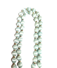Vintage Light Pale Blue Silk Thread Wrapped Beaded Necklace 30″ Retro Costume