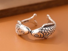 Retro 925 Sterling Silver Goldfish Open Ring Adjustable Animal Jewelry Women