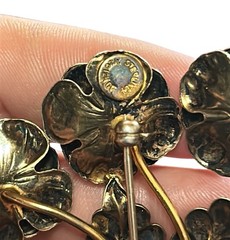 VINTAGE 12 KT GF on STERLING SILVER VERMEIL RED RHINESTONES FLOWER BROOCH 1940s