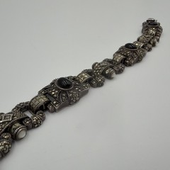 VTG Judith Jack Sterling Silver Marcasite Black Onyx Panel Bracelet 7.5″ 46g