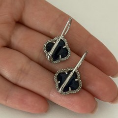 Dyadema Designer 925 Sterling Silver Blue Stone Clover Leverback Dangle Earrings