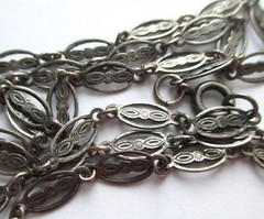 30in VINTAGE 1967 CINCO CENTAVOS MEXICO COIN SILVER PLATED ORNATE CHAIN NECKLACE