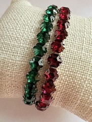 2 Sterling Silver ART DECO Christmas Red Green Hexagon Rhinestone Bracelets Sz S