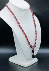 Antique Glass Necklace Beaded Purple Red Opalescent Y Dangle Barrel Clasp 18″