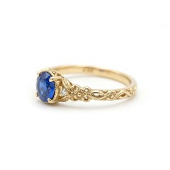 Vintage Wedding Ring for Her 14k Yellow Gold Plated Round Lab Created Sapphire