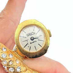Unic Snake Secret Watch Gold Plated Figural Serpent Bangle Rhinestone Bracelet