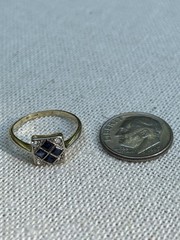 Art Deco 14K Gold And Platinum sapphire Ring Geometric Square Estate Size 5.5