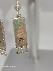 Vintage Sterling Silver Eilat Stone Earrings Drop Dangle Clipon Made In Israel