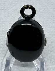 A Vintage Hinged 2 Sided Hair Mourning Pendant. Black Enameled Good Condition